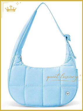 Small Puffer Crescent Shoulder Bag Quilted Nylon Puffy Handbag Adjustable Strap